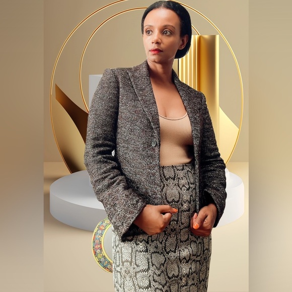 BCBGMAXAZRIA Blazer Jacket Size XSS Dark Brown White Wool Silk - Picture 8 of 8